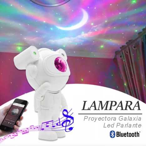 LAMPARA ASTRONAUTA PROYECTORA GALAXIA LED CON PARLANTE BLUETOOTH