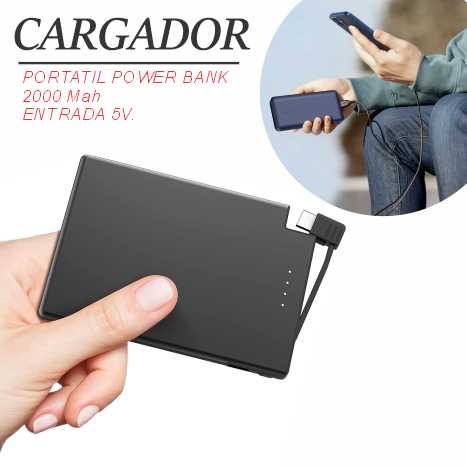 POWER BANK 2000MAH -ENTRADA 5V 0.8 A - THINNEST
