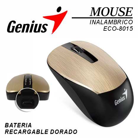MOUSE INALAMBRICO ECO-8015 BATERIA RECARGABLE DORADO